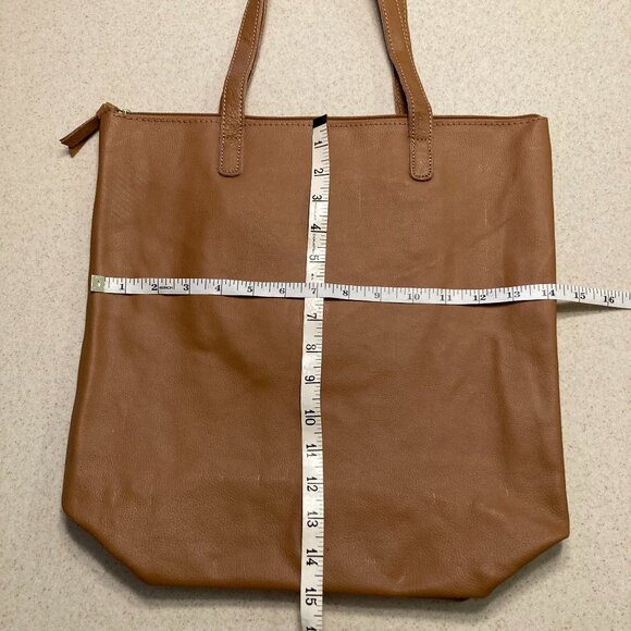 Zippered Leather Camel Color Tote Bag by JM New York - Picture 13 of 16